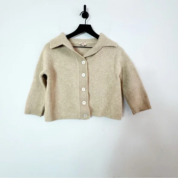 DeLoux 100% Imported Cashmere Cardigan 1950s Sweater Tan - Picture 3 of 13